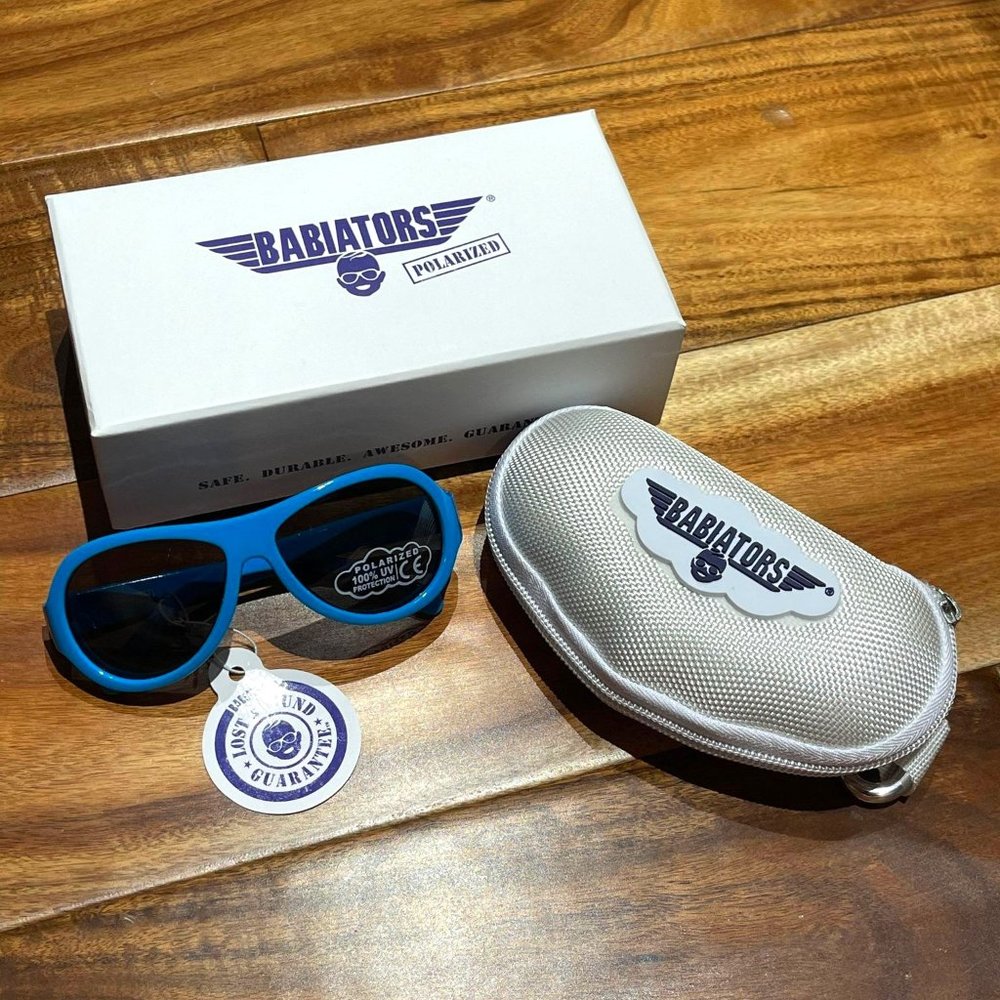 Babiators Supersonic Blue Stripe Age 3-7+ Polarized Toddler Sunglasses B…